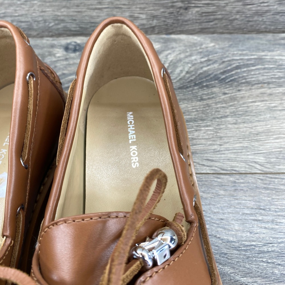 Michael Kors Boat Shoes Women 7M Tan Leather Chunky Lug Sole SG25H Loafers - Picture 4 of 9